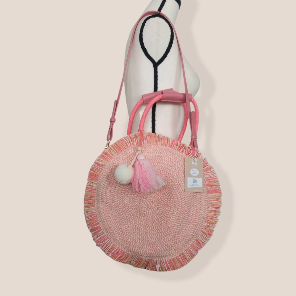NEW Most Wanted Pink Coral Circle Straw Purse